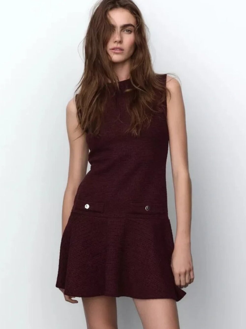 ZARA TEXTURED SHORT DRESS BURGUNDY BRAND NEW WITH TAGS SIZE MEDIUM